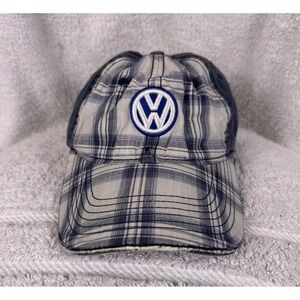 Volkswagen V-Dub Hat Blue Plaid Ball Cap Adjustable Size Strap Read!